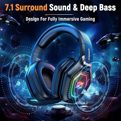 Ozeino Wireless Gaming Headset with Flip Microphone, RGB Lighting Gaming Headphones for PS5, PS4, PC - 2.4GHz USB & Type C Transmitter thumbnail 3