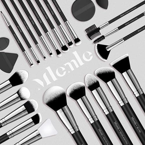Makeup Brushes Set, Mlemle Professional 25 Pcs Makeup Kit, Include Foundation Powder Blush Concealers Eye shadows 21 Pcs Makeup Brushes and 2 Powder Puff, 2 Makeup Sponge(B01-Black) thumbnail 7