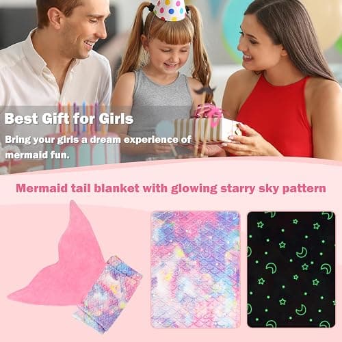 Catalonia Mermaid Tail Blanket for Girls, Glow in The Dark Mermaid Sleeping Bag for 3-14 yrs Kids, Mermaid Gift for Girls thumbnail 6