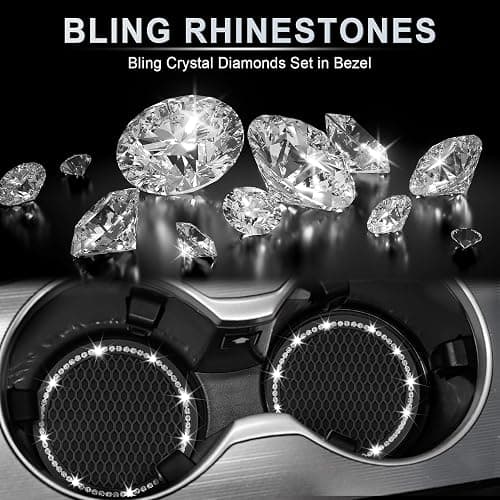 JUSTTOP Car Cup Holder Coaster, Insert 2 Pack Universal Auto Anti Slip, Bling Crystal Rhinestone Car Interior Accessories-Black thumbnail 6