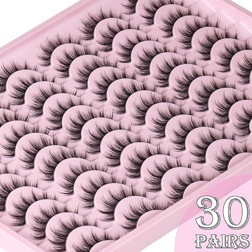 APCYUST Wispy Lashes Doll Eye False Eyelashes Manga Look 30 Pairs Short Lightweight Lash Strips Clear Band Fake Strip Eyelash Hybrid Full Eye Lash Natural Cute Makeup Pestañas Postizas for Beginners thumbnail 5