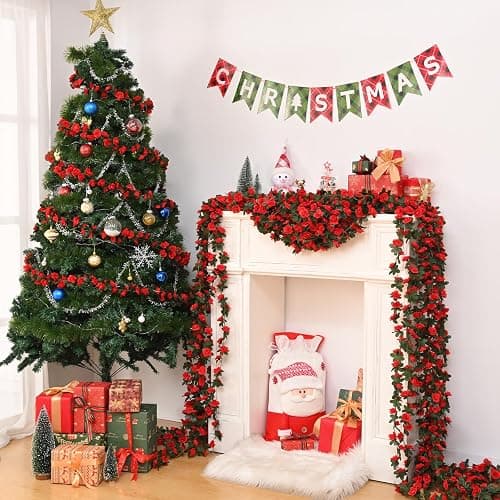 MARTINE MALL Rose Flower Garland, 5 Strands 41Ft Vines for Room Decor, Red Rose Floral Garland for Birthday, Wedding & Party thumbnail 3