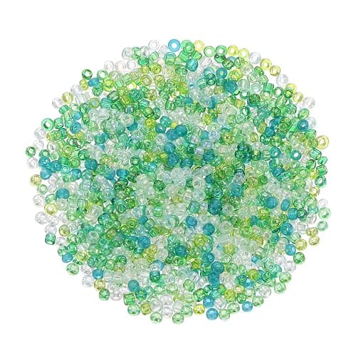 sourcing map 1600Pcs Glass Seed Beads, 2mm 11/0 Loose Mini Beads with Hole, Bulk Craft Spacer for DIY Handmade, Mixed Green - Image 1
