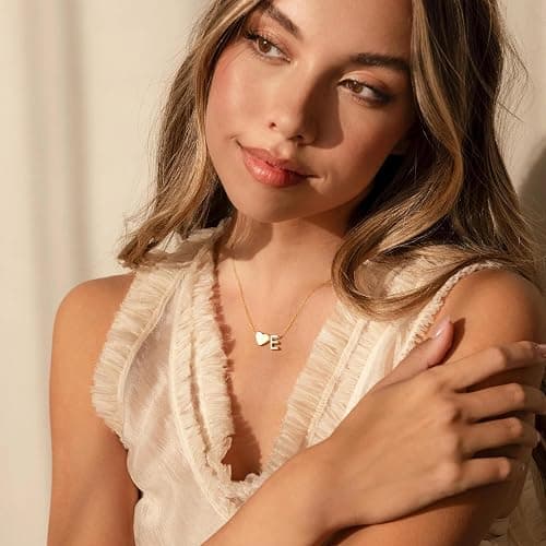 Inerney Gold Heart Initial Necklace for Women 14K Gold Plated A-Z Letter Pendant Necklace Dainty Tiny Heart Monogram Necklace Personalized Name Necklace Gift Jewelry for Women thumbnail 4