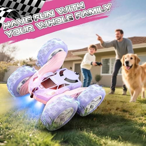 cosone Remote Control Car RC Cars for Kids Toys Rechargeable 360° Rotating 2.4Ghz RC Stunt Car for Kids Birthday Gift for 6 Years Old Girls Toys 6 7 8 9 10 Years Old Girl Gift Ideas (Pink&Purple) thumbnail 9