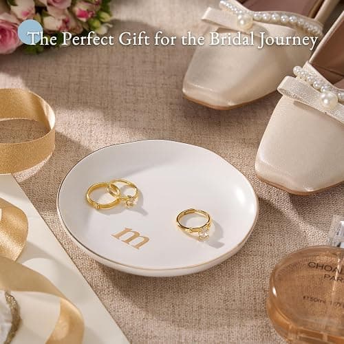 Lolalet Handmade Ceramic Ring Dish Jewelry Tray Plate with Initial, Small Monogram Gift for Her Women Girls Mother, Hostess, Engagement, Bridal Shower, Maid of Honor, Bridesmaid, Birthday, Christmas thumbnail 3