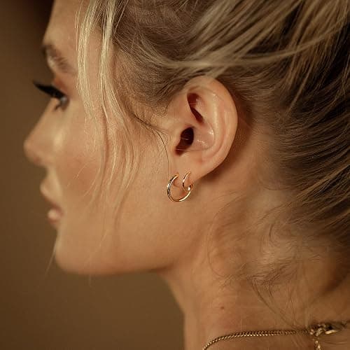 Spiral Hoop Twist Double Earrings - 14K Helix Spiral Earrings, Double Piercing Earrings, Faux Double Hoop Earrings, Tiny Twist Earrings for Women thumbnail 2