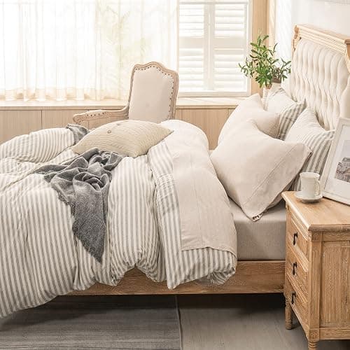 PURE ERA Jersey Knit 4pc Bed Sheet Set 100% T-Shirt Heather Cotton Super Soft Comfy Breathable Fits Mattress Up to 20" Extra Deep Pocket (Heather Beige, King) thumbnail 3