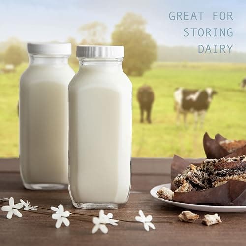 kitchentoolz 16 oz Glass Milk Bottle with Lid - Glass Jars with Airtight Lid used for Milk Container, Yogurt, Smoothies, Juice, Kefir, & Water -2 Pack 16 oz Glass Bottles with Lids thumbnail 2