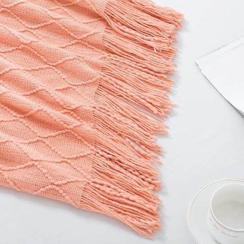 BOURINA Orange Throw Blanket 50x60 Inches Throw Textured Solid Soft Sofa Couch Decorative Knit Blanket thumbnail 4
