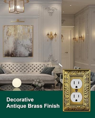 TREEWELL 6-Pack Duplex Outlet Cover Plate, Paisley Pattern Antique Brass Metal Wall Plates for Electrical Outlets, 1 Gang Receptacle Cover Decorative Switch Plates and Outlet Covers - 1 Duplex 6PK thumbnail 3