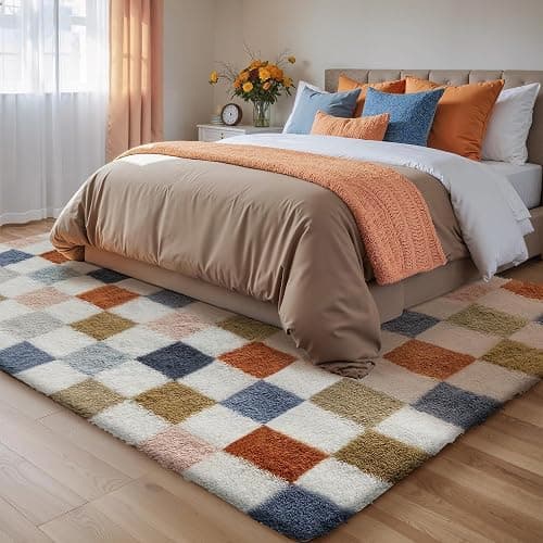 PureCozy Checkered Rug 5x7 for Living Room, Modern Rainbow Shag Rug Super Soft Washable Indoor Fuzzy Carpet Non-Slip Fluffy Rugs for Bedroom Home Aesthetic Decor thumbnail 5
