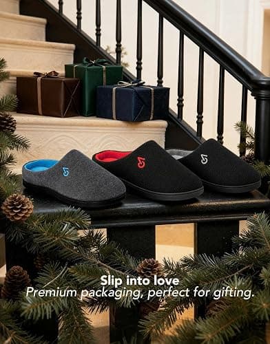 VeraCosy Men's Two-Tone Memory Foam House Slippers Indoor Outdoor Durable Rubber Sole thumbnail 3