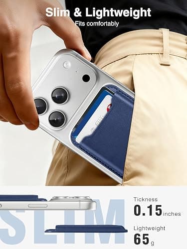TopMade for Magsafe Wallet, Strongest Magnetic Card Holder for iPhone 17, iPhone 16/15/14/13/12 Series, Leather Magnetic Phone Wallet with Powerful Magnet, RFID Blocking, Fit 4 Cards, Dark Blue thumbnail 6