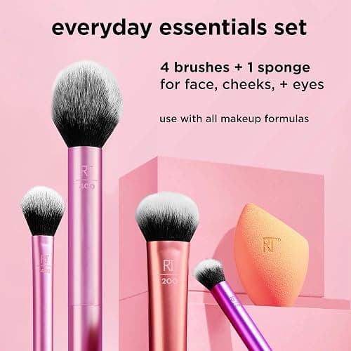 Real Techniques 5 Piece Everyday Essentials Makeup Brush Set, Includes 4 Brushes & Makeup Sponge, For Foundation, Blush, Bronzer, Contour, Eyeshadow, & Powder, Travel Gift Set, Cruelty-Free & Vegan thumbnail 3