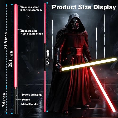 LCMAOKE 2 Pack Light Saber, 15 Colors and 4 Modes Light up Light Saber for Dueling, 2-in-1 RGB Detachable USB Charge, Gifts Toys for Adults Birthday Christmas Thanksgiving thumbnail 2