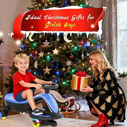 XJD 12V Electric Wiggle Car Ride On Toy, 2 in 1 Wiggle Car Rechargeable Battery with Anti-Rollover Colorful Light-Emitting Wheel for Toddler Ride On Toys 3 Years and Up (Blue, 12V) thumbnail 2