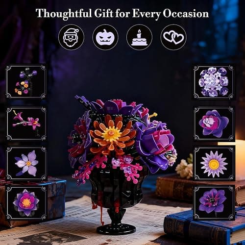 Flowers Bouquet Block Set, Elegant Purple Botanical Bouquet with Detailed Instructions for Parent-Child Bonding & Creative Achievement, Gift Idea with Purple Theme for Lego Decor Lovers or Loved One thumbnail 5