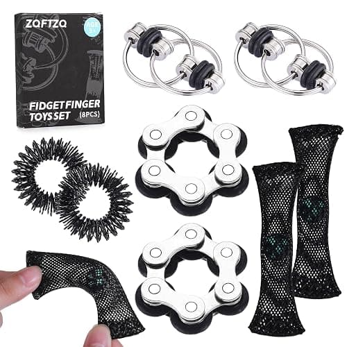 8Pcs Sensory Fidget Toys with Fidget Spinner Anxiety Toy Acupressure Rings Bike Chain Marble Mesh and Flippy Chain Desk Fidgets Quiet Toys for Autism,Easter Toys for Teens Adults Boys & Girls - Image 1