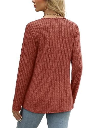 SAMPEEL Sweaters for Women Long Sleeve Shirts V Neck Tops with Buttons Fall Fashion Outfits Winter Clothing 2025 thumbnail 5