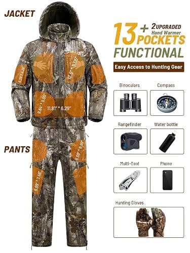 NEW VIEW Camo Hunting Clothes for Men, Quiet Warm Fleece Lining, Cold Weather Deer Hunting Jacket and Pants with Face Mask thumbnail 4