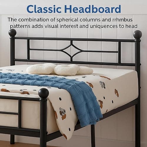Susalt Metal Bed Frame Queen Size - 14 Inch Platform Bed Frame with Headboard/Heavy Duty Sturdy Mattress Foundation/No Box Spring Needed/Easy Assembly, Black, Queen thumbnail 3