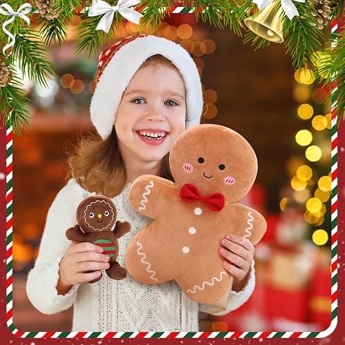 Eoieov Christmas Gingerbread Man Pillow Gingerbread Plush Stuffed Pillow Fun Gingerbread Shaped Decorative Throw Pillows for Sofa Cushion Christmas Party Decor Khaki,15.7" thumbnail 3