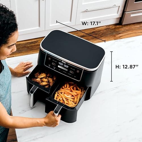 Ninja | Air Fryer | Finish Cooking Multiple Foods at the Same Time | 6-in-1 (Air Fry, Broil, Roast, Keep Warm, Dehydrate, Bake) | Fit up to 8lb Chicken Wings in the two 5 QT Baskets | DZ302 thumbnail 2