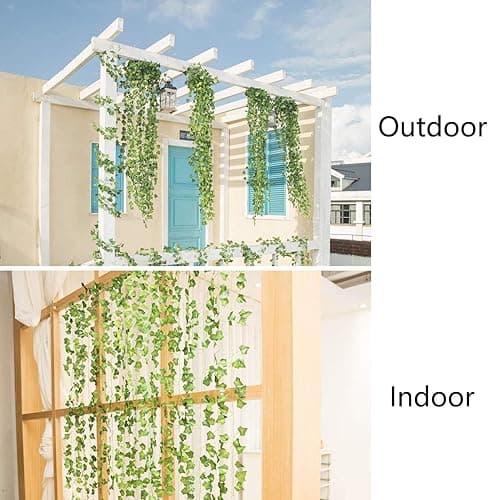 12 Pack Fake Vines for Room Decor Artificial Ivy Garland with Clip Green Flowers Hanging Plants Faux Greenery Leaves Bedroom Aesthetic Decor for Home Garden Wall Wedding - 84FT VINES - 12 thumbnail 8