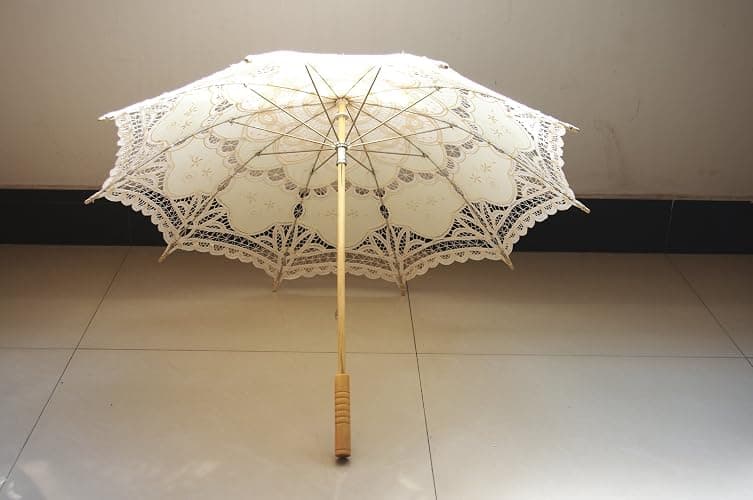 AEAOA Handmade Ivory Lace Parasol Umbrella Wedding Bridal 30 Inch Adult Size thumbnail 2