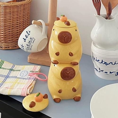 LLFH Capybara Mug Capybara Gifts Tumbler 16 Oz Ceramic Coffee Mugs With Lid Tea Kapibara Cup Funny Unique Gift （Yellow） thumbnail 6