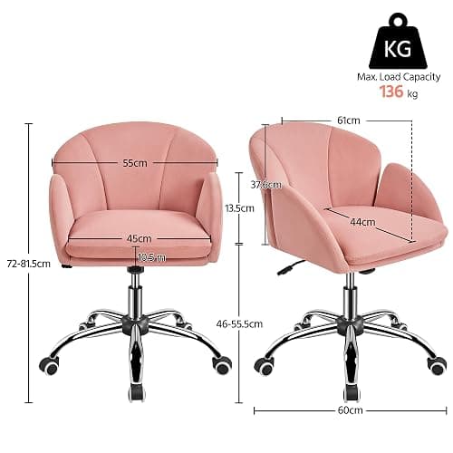 Yaheetech Pink Office Computer Desk Chair Makeup Vanity Dressing Table Chair Modern Swivel Rolling Armchair for Living Room, Bedroom, Makeup Room Women thumbnail 3