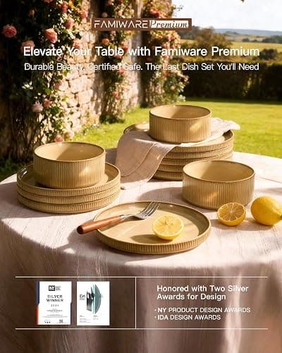 Stoneware Dinnerware Sets, Handcrafted Double Reactive Glaze Plates and Bowls for Everyday & Formal Dining, Microwave & Dishwasher Safe, Scratch Resistant Dishes Service for 4 (12-Piece), Cream thumbnail 7