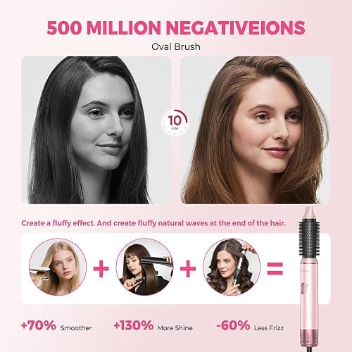 Atopskins 5 in 1 Hair Dryer Brush Set, Hot Air Styler, Detachable Blow Dryer Brush, 3 Heat Settings Auto Curling Wrap Styler, Ionic Hair Styling Tools, Straight Curl Dry Volumiz Smooth (Pink) thumbnail 5