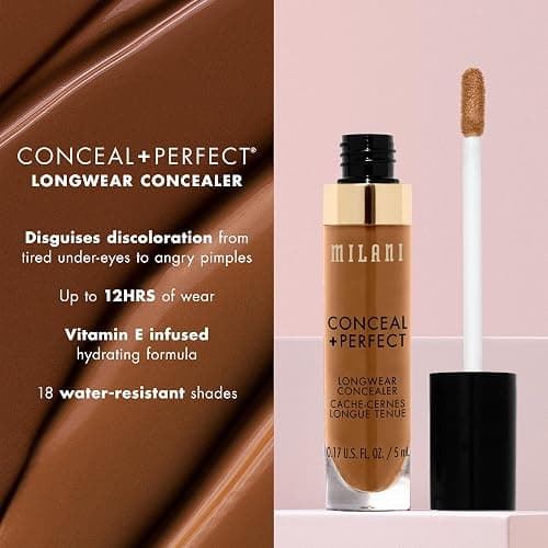 Milani Conceal + Perfect Longwear Concealer Full Coverage Infused with Hyaluronic Acid & Vitamin E, Cover Dark Circles, Blemishes & Skin Imperfections for Long-Lasting Wear - Light Beige thumbnail 3