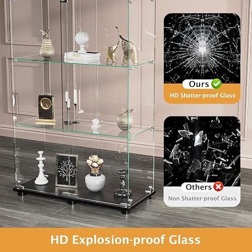 ROOMTEC Glass Display Cabinet with 3 Shelves,Double Doors, Floor Standing Display Cage, for Living Room Bedroom Office, 49.49 x 31.77 x 14.37 in, Black - 3 Shelf Double Door thumbnail 4