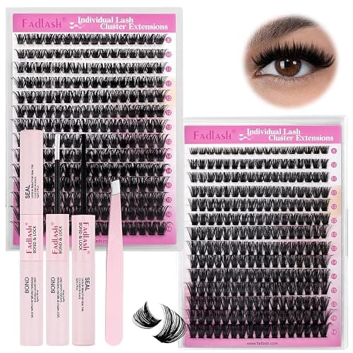 FADLASH Lash Clusters Kit 80D+100D Eyelash Clusters Natural D Curl Eyelash Extensions 8-16mm with Lash Bond and Seal Lash Tweezer for Beginners (80D+100D, 2Pack) thumbnail 9