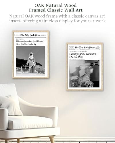 iHery Champagne Problems On the Rise Newspaper Headline Framed Wall Art, Natural OAK Wood Trendy 12x16 in Canvas Wall Art Décor For Bedroom Living Room Bathroom Set of 1 thumbnail 4