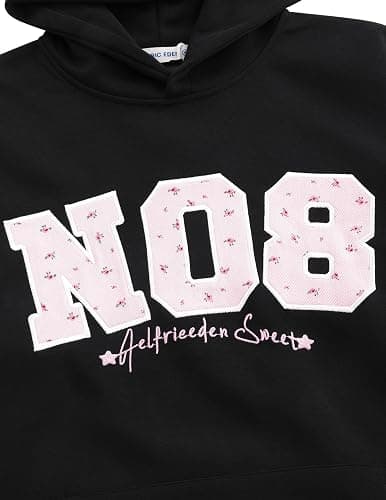 Aelfric Eden Womens Oversized Graphic Hoodies Y2k Flower Embroidery Number Print Pullover Hooded Sweatshirt Unisex thumbnail 4