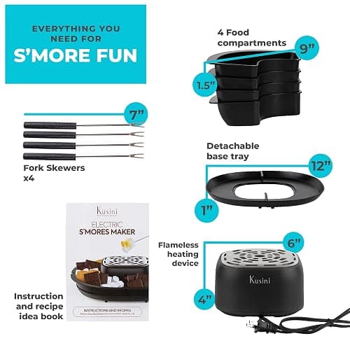 Kusini Smores Maker Tabletop Indoor - Flameless Electric Marshmallow Roaster – 4 Detachable Trays & 4 Roasting Forks – Gift Set & Date Night Idea. Movie Night Supplies & Housewarming Gift thumbnail 6