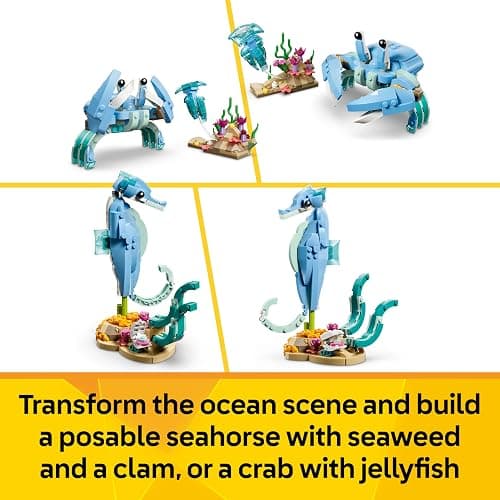 LEGO Creator 3in1 Sea Animals: Beautiful Dolphins Toy - Sea Animal Figure Transforms into a Seahorse or Crab - DIY Room Decor Idea - Creative Gift for 9+ Year Old Girls & Boys - 31385 thumbnail 6