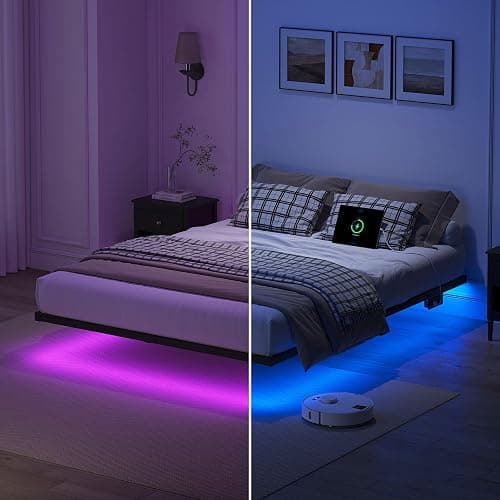 YORMDMO Floating Bed Frame Queen Size, Heavy Duty Bedframe with Smart LED Lights & Charging Station, Modern Metal Platform Bed, Easy Assembly No Box Spring Needed, 10 Inch thumbnail 5