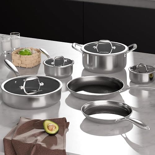 COOKER KING Stainless Steel Cookware Set, Pots and Pans Set Non Stick, Hybrid Ceramic Cookware,Non-Stick Frying Pans, Saucepans, Saute Pan & Stock Pot, Non-Toxic, Oven Safe, Induction Compatible thumbnail 2