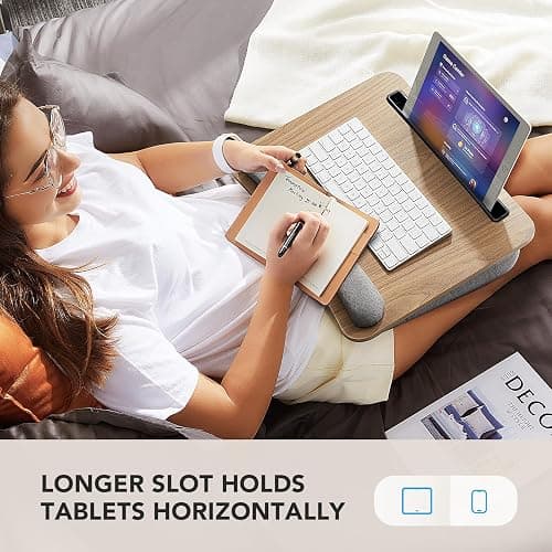 HUANUO Portable Lap Laptop Desk with Pillow Cushion, Fits up to 15.6 inch Laptop, with Anti-Slip Strip & Storage Function for Home Office Students Use as Computer Laptop Stand, Book Tablet thumbnail 6