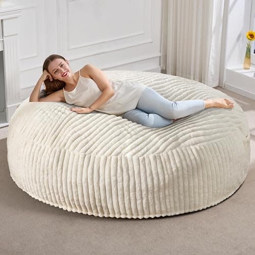 Hobestluk Adult Bean Bag Chair Giant Beanbag with Filling Living Room 6FT | White Giant Big Oversized Bean Bag Chair Memory Foam Filling Machine Washable Fluffy Cover Bedroom Dorm Reading Gaming Kids - Image 1