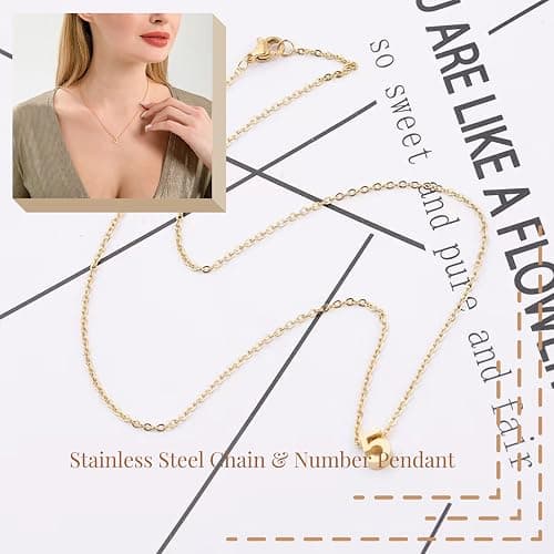 LOXUAKAM Number Necklace for Women Dainty 18K Gold Plated Pendant Necklace Charm Birth Month Personalized Jewelry Birthday Gift thumbnail 3