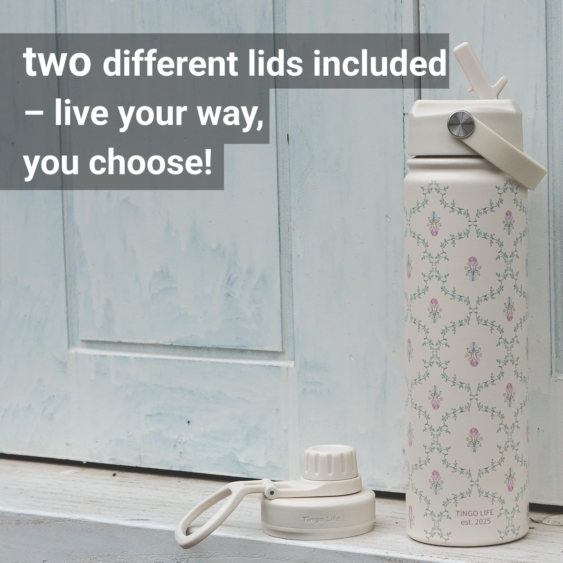 750ml Stainless Steel Insulated Tumbler with Handle and Straw Lid - Vintage Victorian Vine Design - Cream White Vacuum Water Bottle, Leakproof, Gifts for Women Girls thumbnail 6
