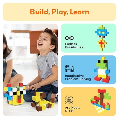PicassoTiles 102 Piece Magnetic Cubes, 1 Inch STEM Building Set for Kids 3+ | 54-design idea book included, hidden click-connect magnets, BPA-free non-toxic materials, classroom ready, group teamwork fun thumbnail 5