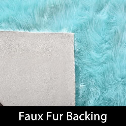 Latepis High Pile Faux Fur Area Rug, 4x6 ft, Light Blue, Living Room, Bedroom Decor, Washable, Fluffy, Luxury Home Decor - 4 x 6 ft Rectangle - Light Blue thumbnail 3