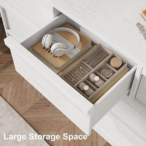 GarveeHome 7 Drawer Dresser for Bedroom, 54in Wide Antique White 7 Chest of Drawers with Large Storage, Wooden Dresser Organizer for Living Room, Nursery, Entryway thumbnail 6